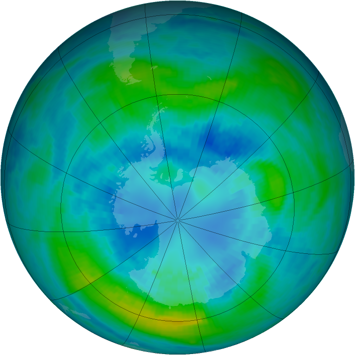 Antarctic ozone map for 09 April 1990